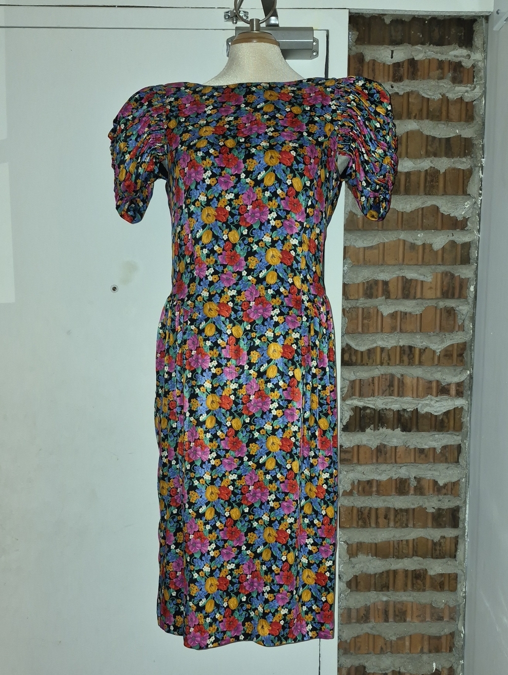 Fink Modell Vintage Floral Ruched Dress Lined Zip Size 8 10 GB 12 F 42
